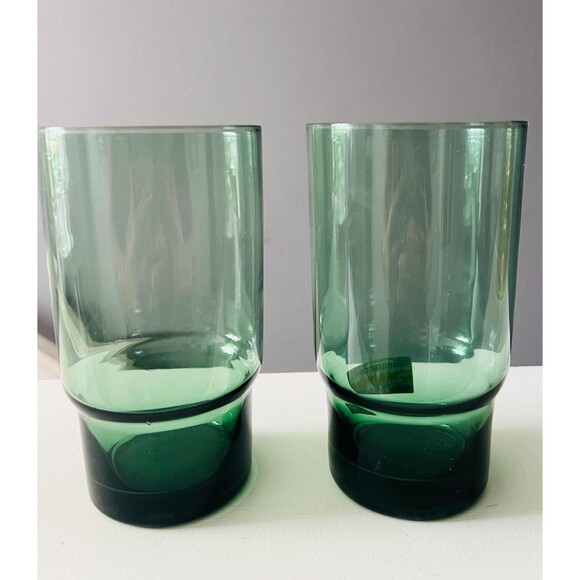 Threshold Green Glass Tumblers Set of 2 Modern Cocktail Water Glasses - Picture 3 of 5